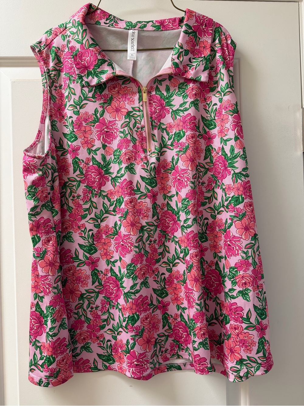 Dear Scarlett XL Pink floral Sundial top Sleeveless with Zip and collar
